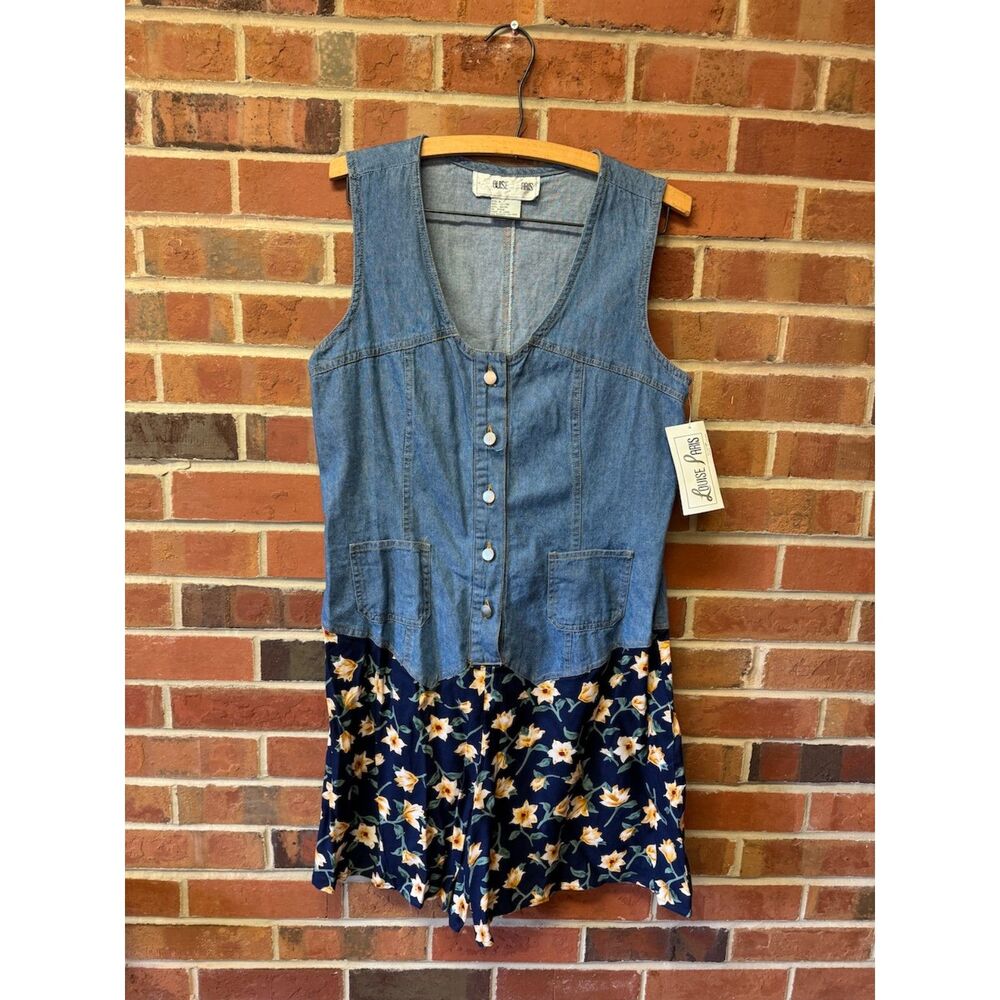 90s Denim Floral Romper Dress NWT Louise Paris Size M